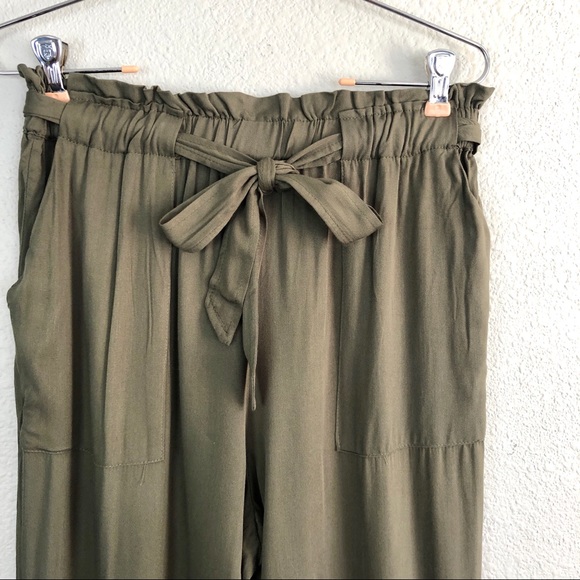 Nick Paperbag Olive Tie Waist Belted Cuffed Pants - Picture 7 of 8